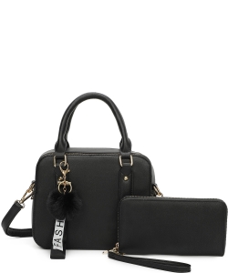 Fashion Top Handle 2-in-1 Satchel Bag LF22929 BLACK
